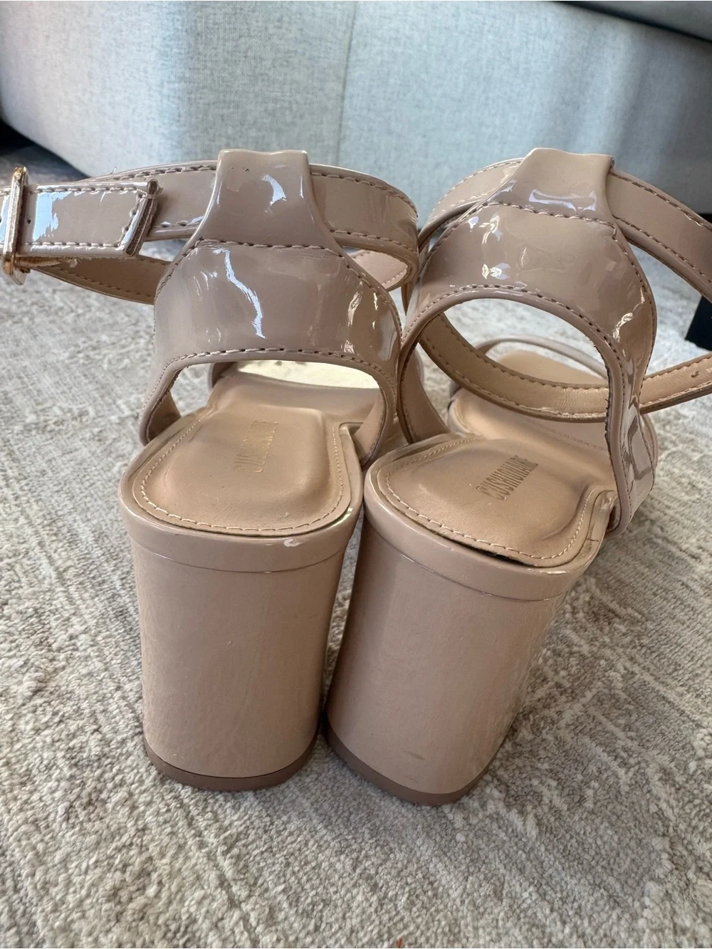 Cushionaire Nude Patent Platform Dress Sandals